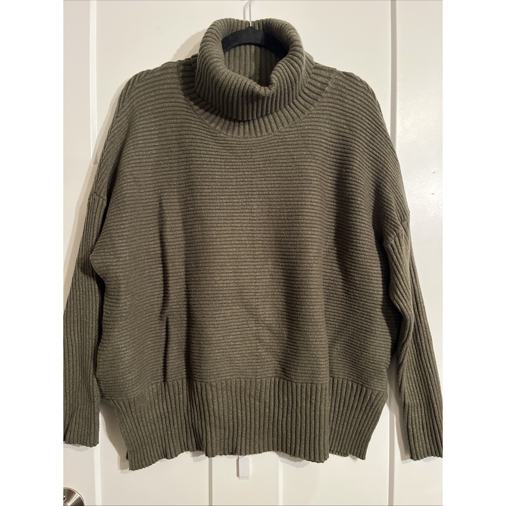 Lillusory Womens High Fold Neck Sweater Army Green Large Pullover Knit